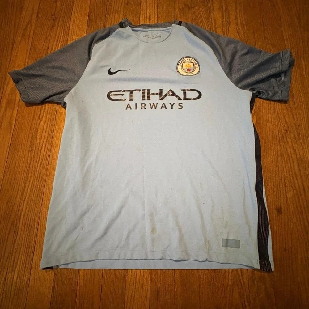 Manchester City Nike 2013-14 Home Kit Jersey - Etihad‎ Airways - Blue/Grey